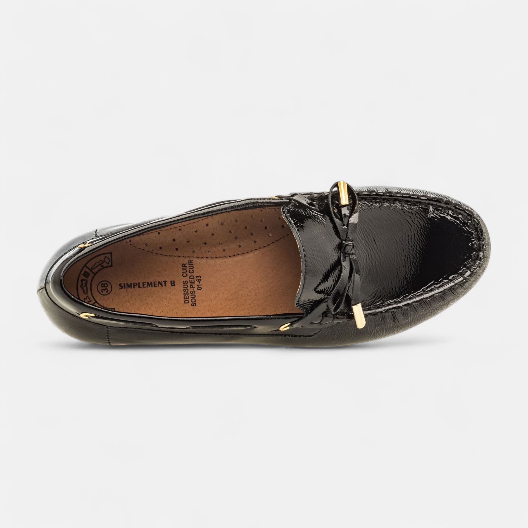 Mocassins Femme en cuir noir vernis