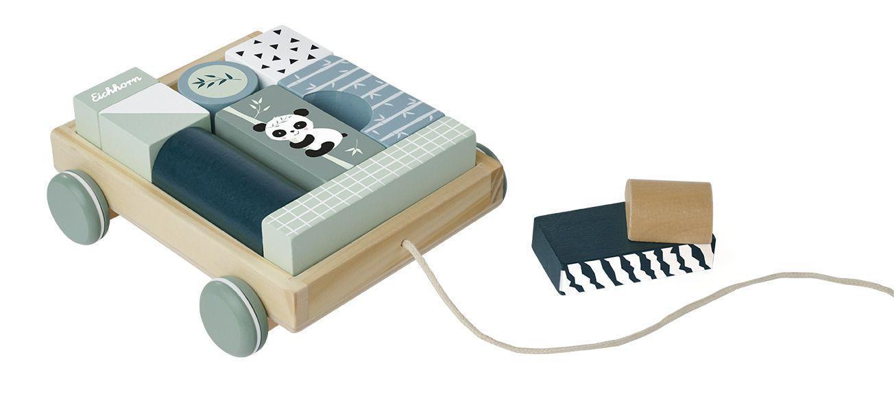 Holz-Bauwagen PANDA 12-teilig in bunt