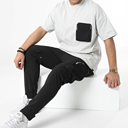Ensemble Tee Shirt Et Jogger Pant LL601 Gris Clair Noir
