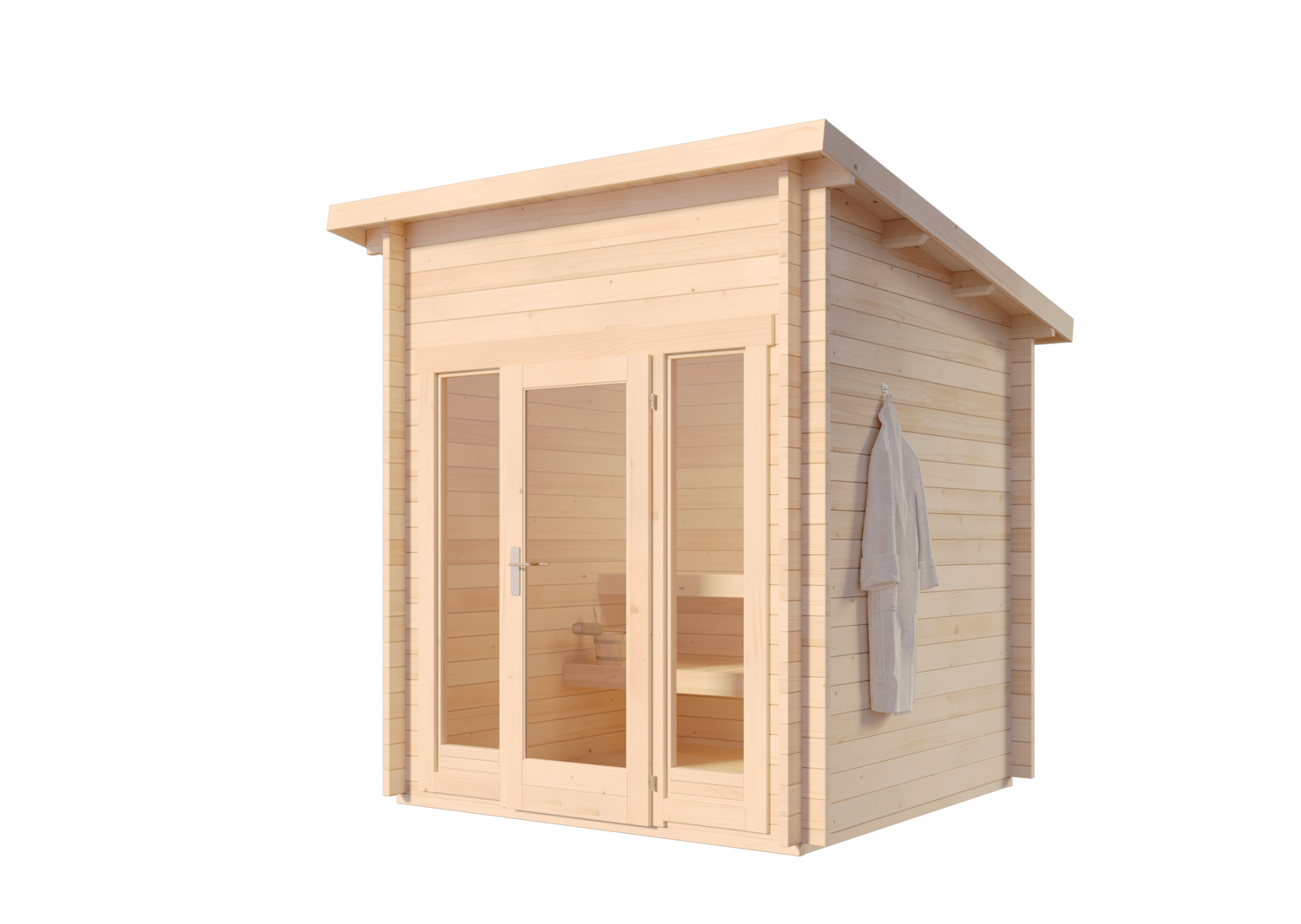 FinnTherm Lizzy XXS Tuinsauna met 2 houten banken, 40 mm dikke wanden, buitensauna met montagemateriaal, natuurlijke afwerking