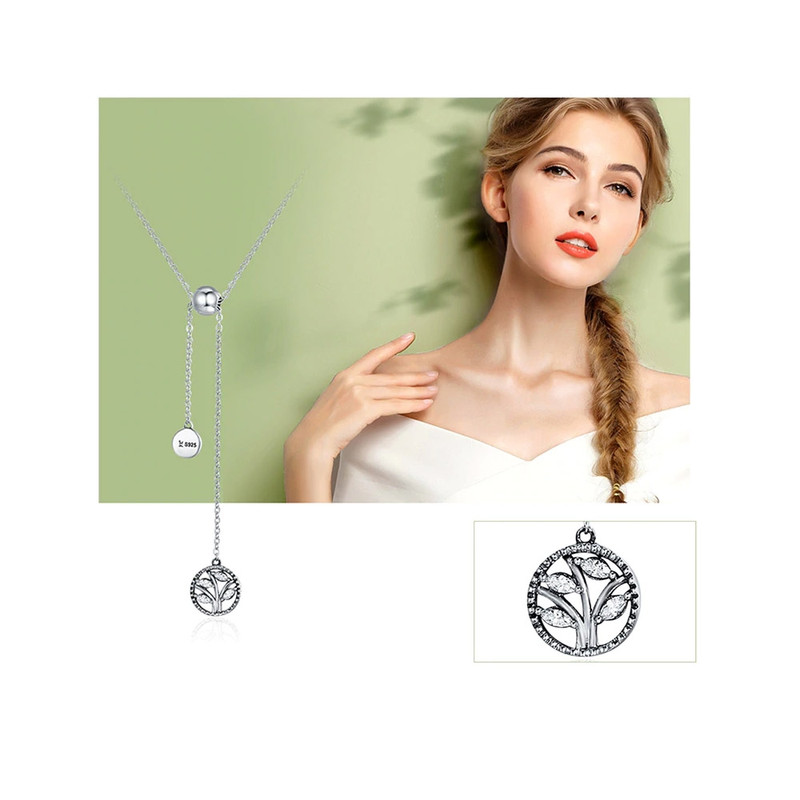 Collier Arbre de vie et Famille orné de Cristal de Swarovski Blanc et Argent 925