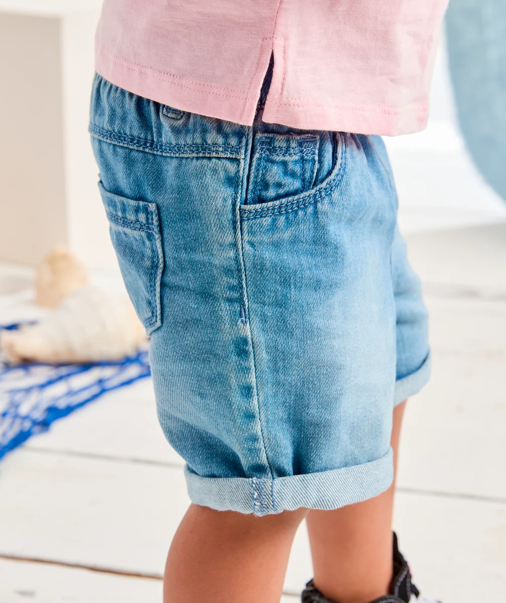 BERMUDA BÉBÉ GARÇON EN COTON DENIM À FAIBLE IMPACT ENVIRONNEMENTAL