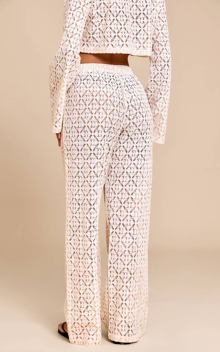 Crème Pantalon Droit En Dentelle