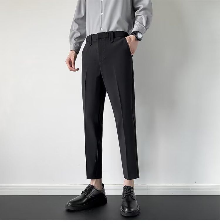 farrahces - Mid Rise Plain Cropped Tapered Dress Pants