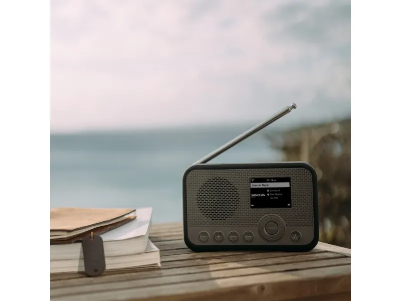 Internet bordradio Sangean WFR-39 Internet, DAB, FM Spotify, Vækkefunktion, genopladelig Grå, Sort