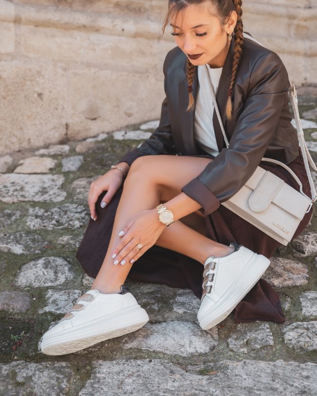 Basket sneakers femme blanche à scratch - CL24 GOLD