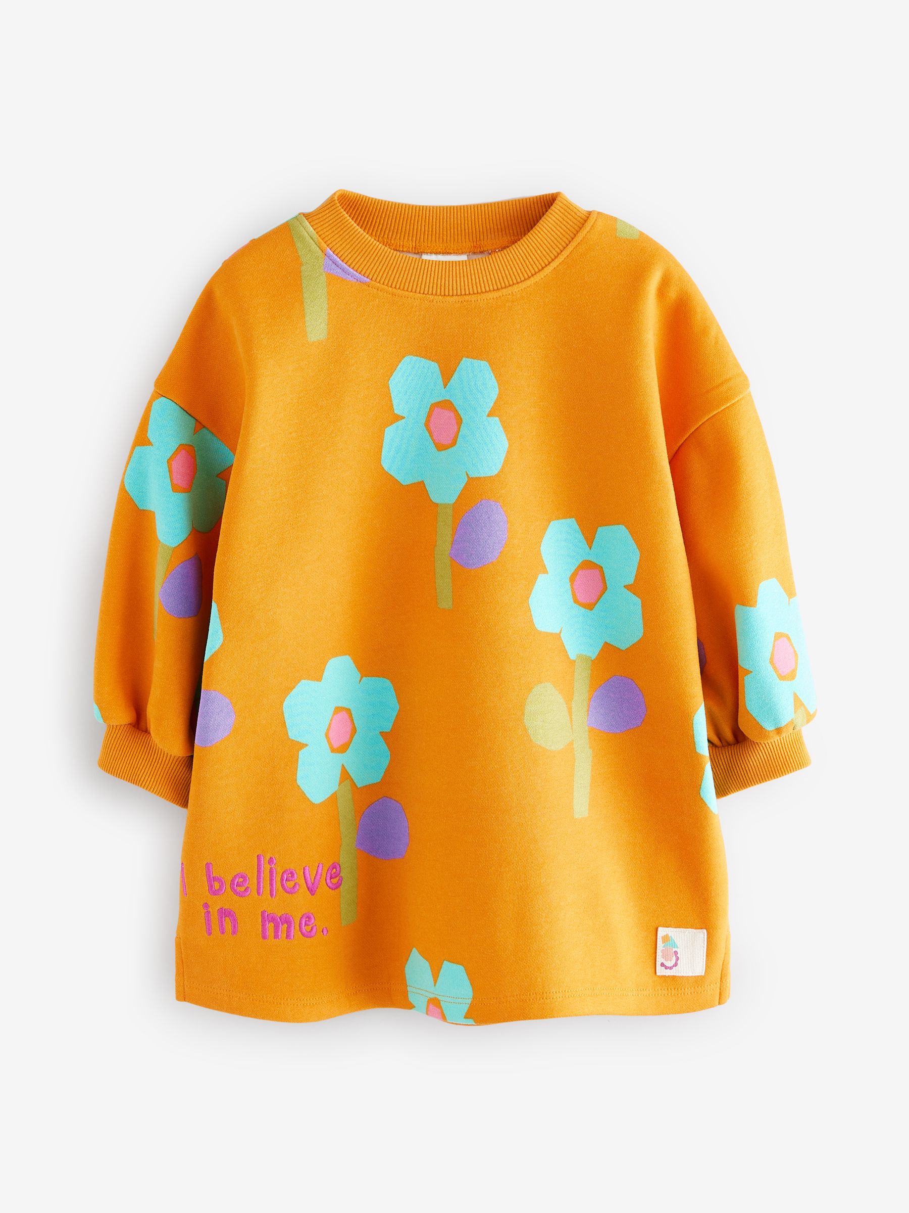 Oranje met bloemen - Sweaterjurk met lange mouwen (3 mnd-7 jr)