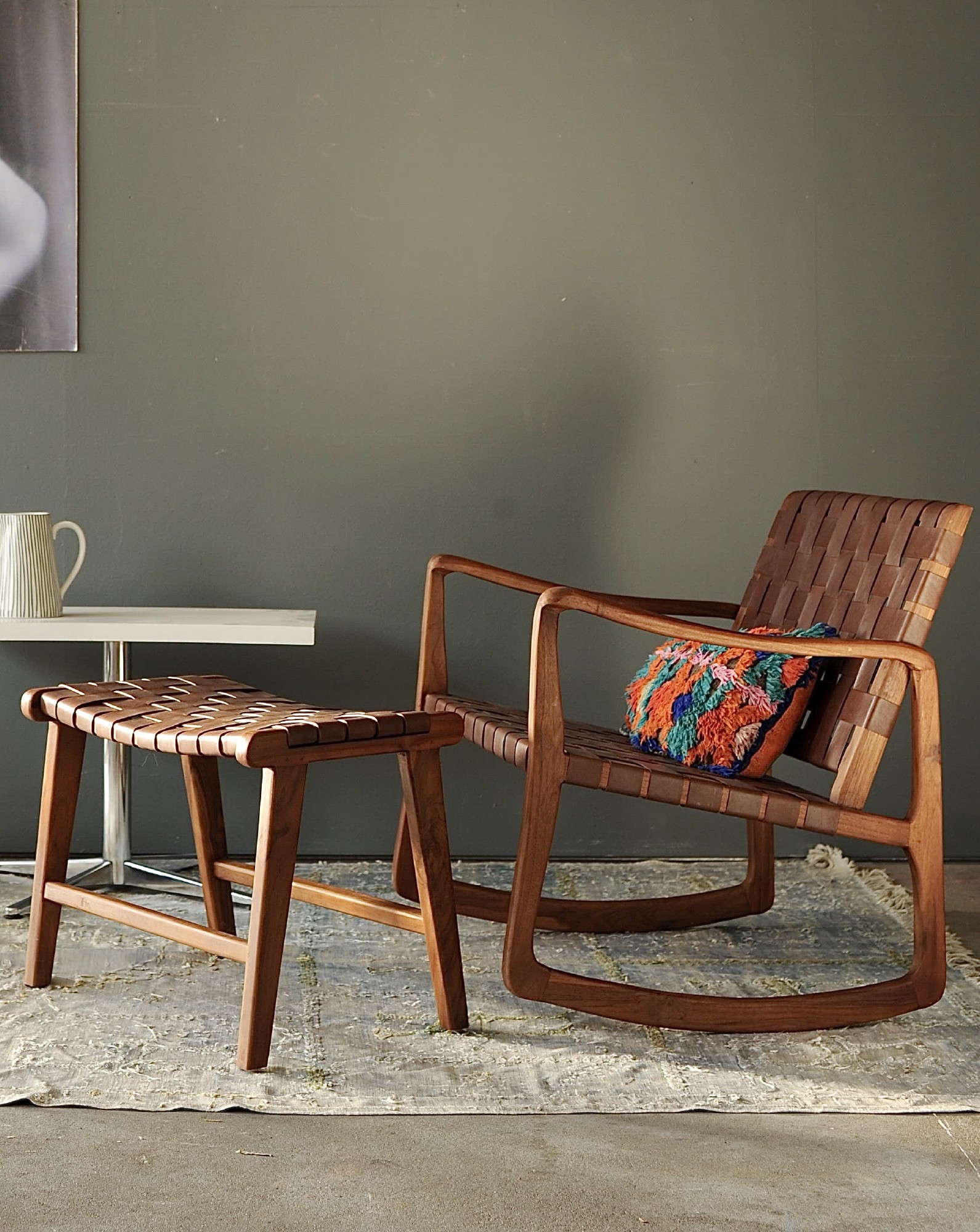 Bank 'Denrodt', Teak und Leder, B 60 cm, H 45 cm, L 40 cm von fischer's lagerhaus