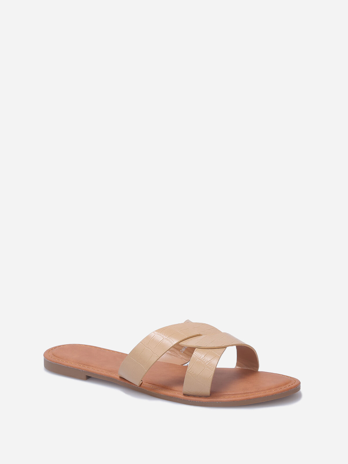 Mules croco à brides croisées grandes tailles- Beige