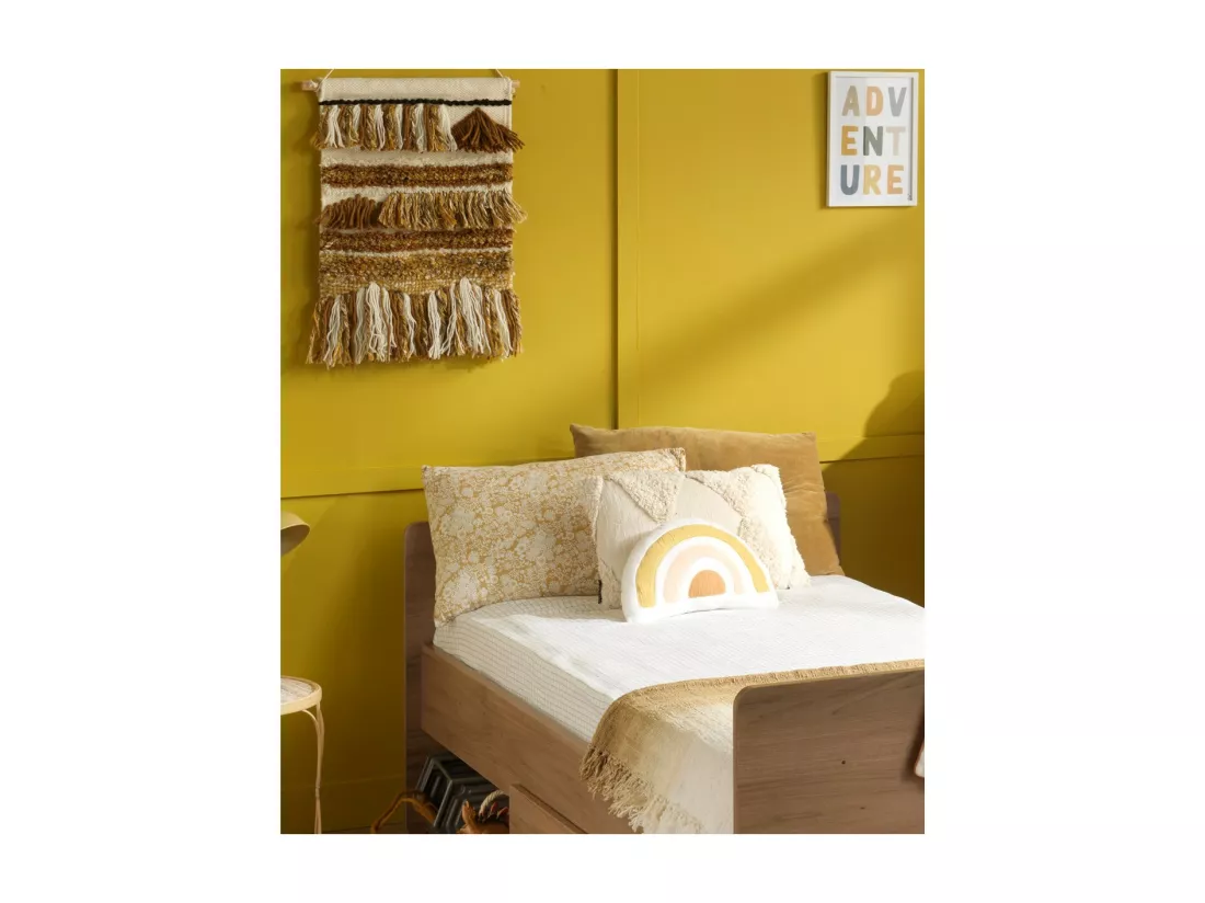 Coussin arc en ciel 35x20cm en coton blanc