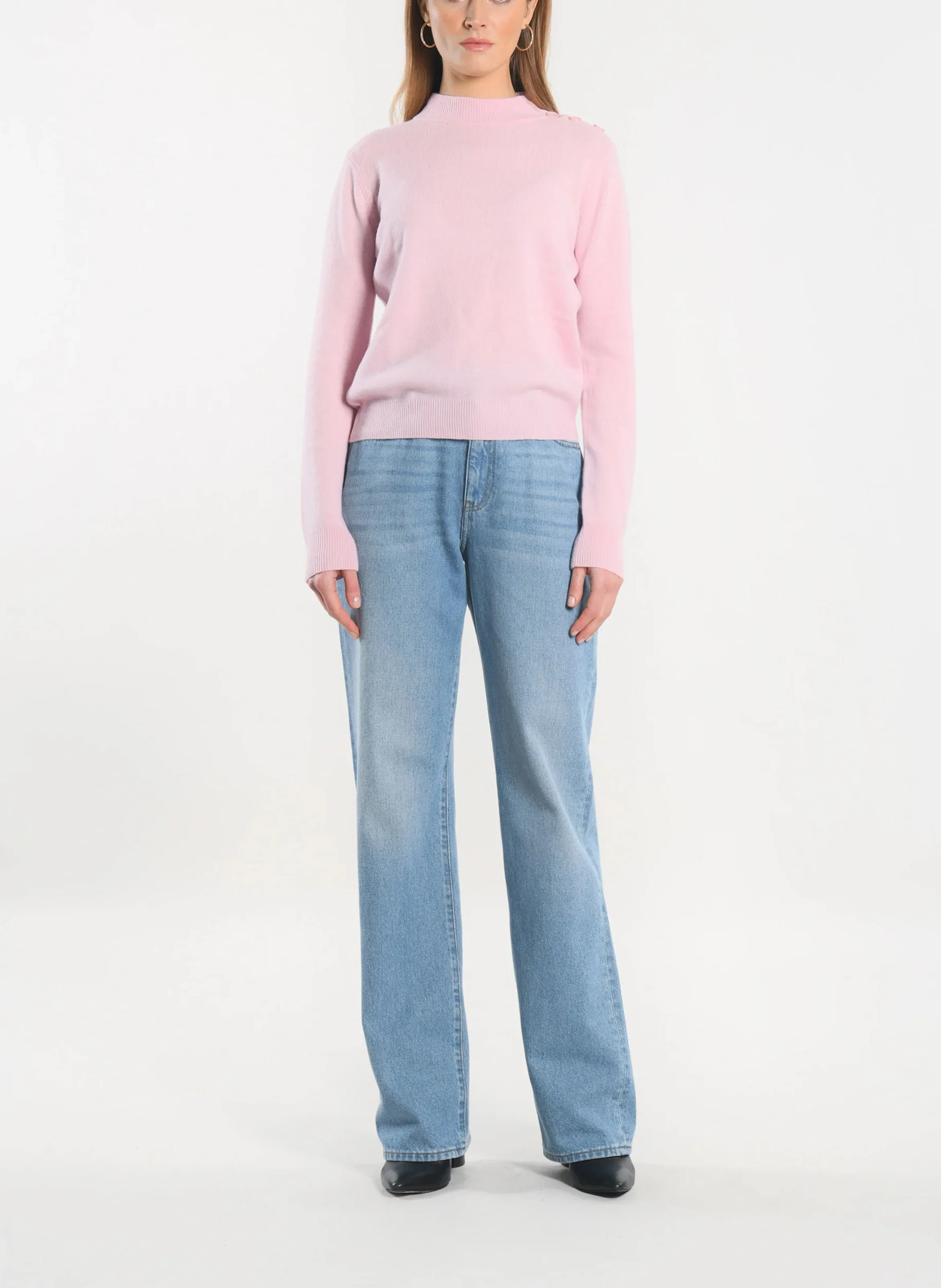 ANITA - Pull droit col montant en laine | Rose