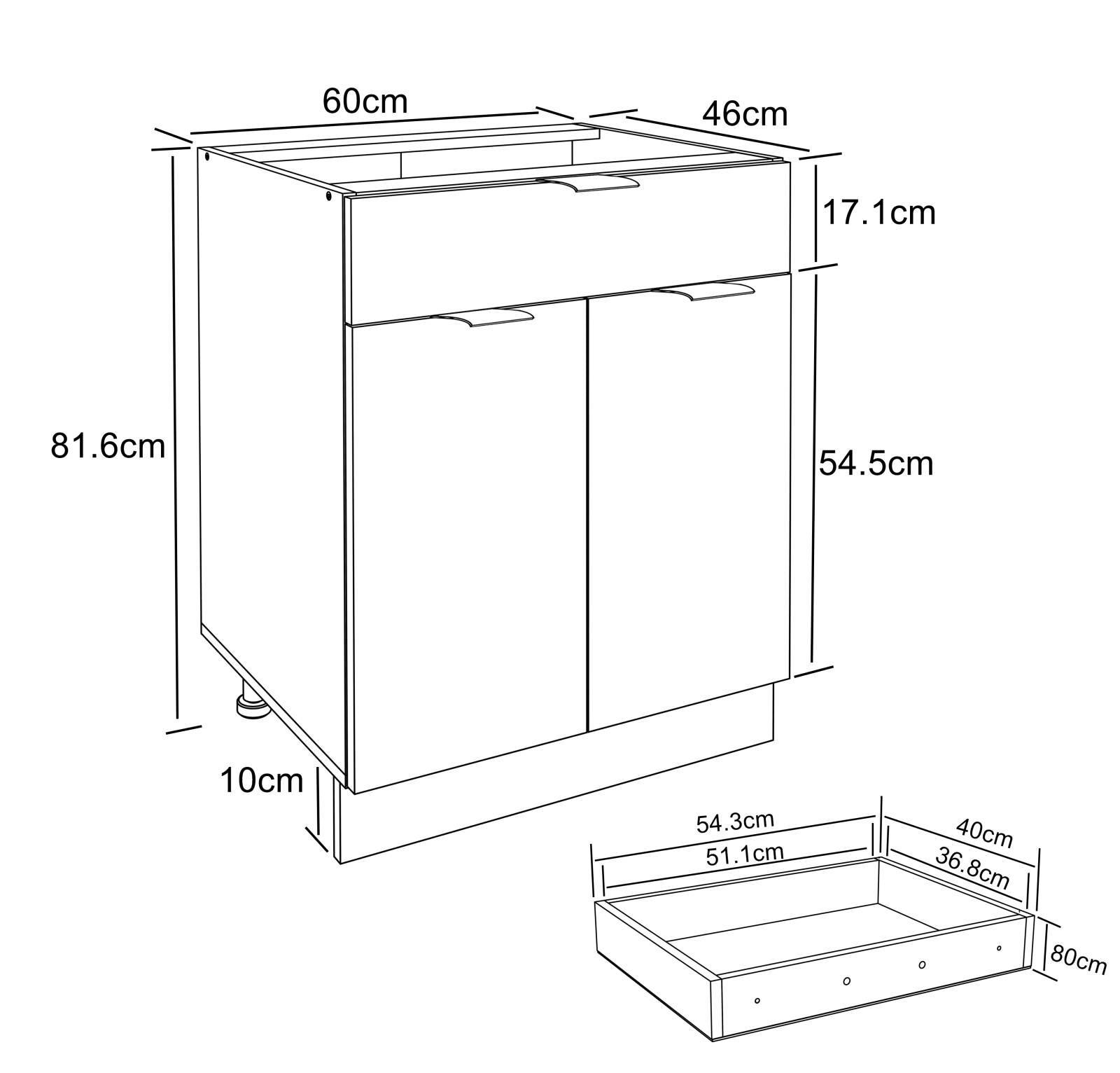 Unterschrank FASOLA - weiß-anthrazit - mit Schubkasten - 60 cm
