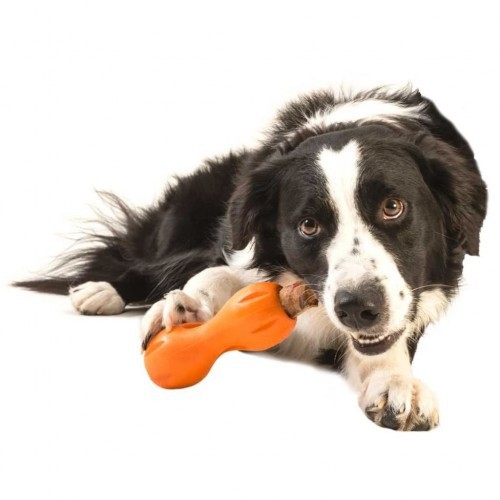 Brinquedo dispensador de petiscos laranja para cães