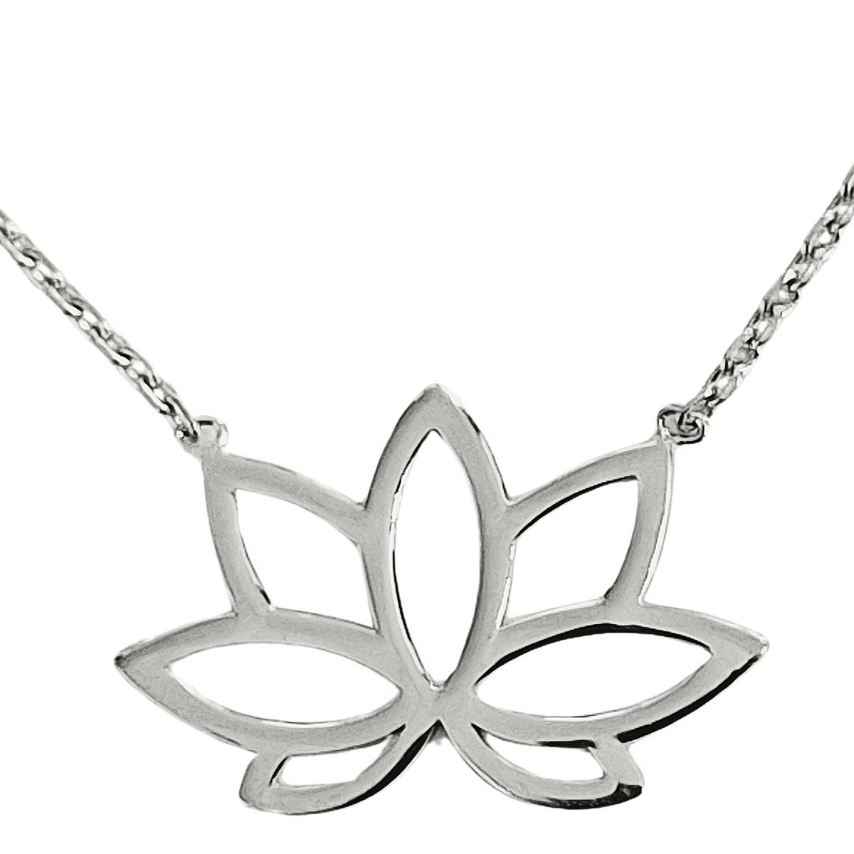 Collier avec breloque fleur de lotus évidée en argent - 42cm
