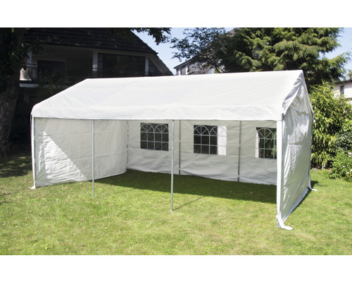 Zijwandset voor tent 400 x 600 cm, wit, bestaande uit 2 zijwanden, elk ca. 595 x 195 cm, en 2 puntgevelzijwanden, elk ca. 395 x 280 cm.