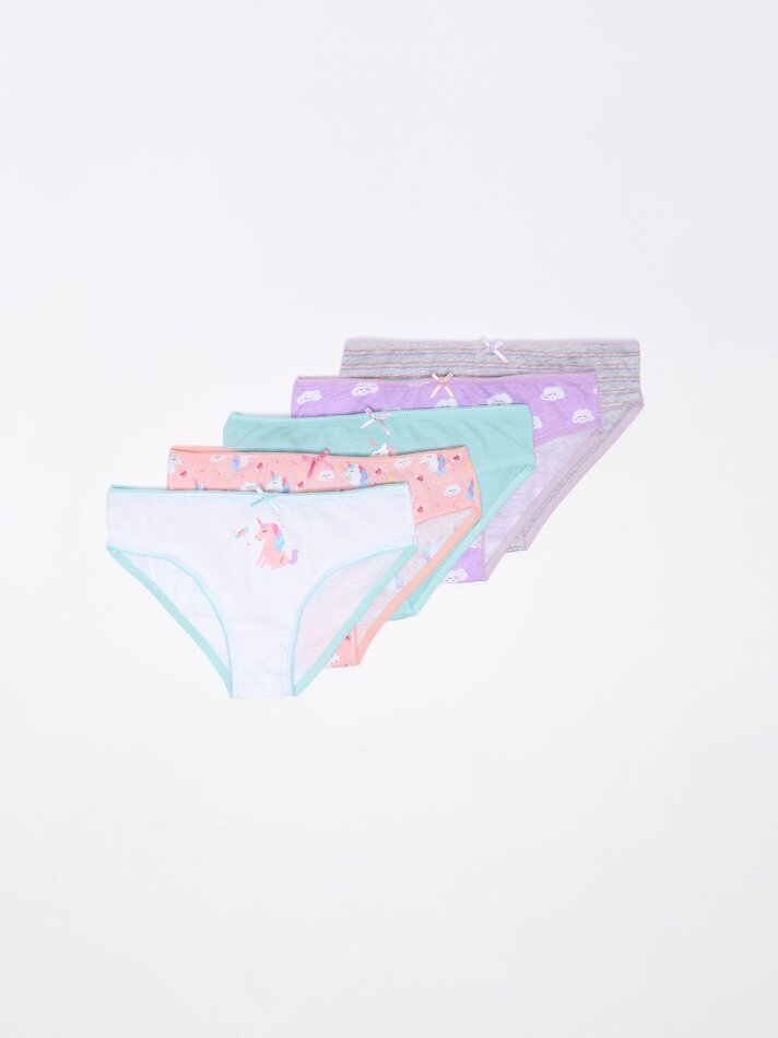 Pacote com 5 calcinhas clássicas estampadas - Cores variadas