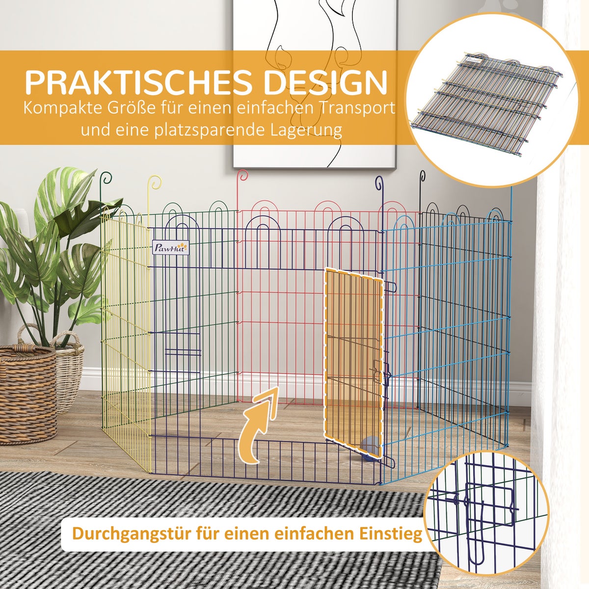 PawHut Puppy Playpen, Ø120 x 60H cm, Metaal, Veelkleurig
