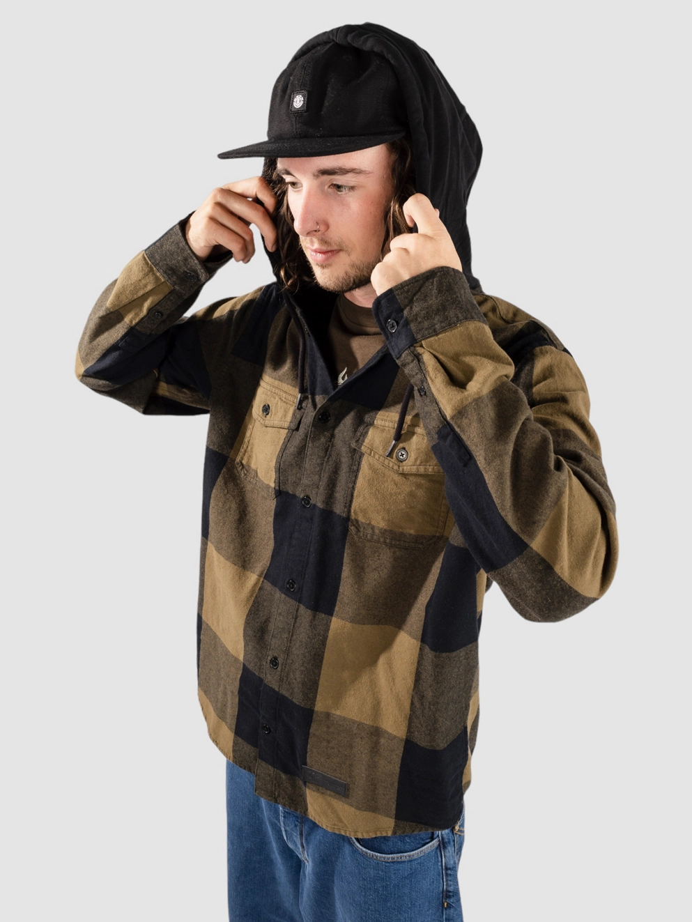 DC Ruckus Hooded Shirt capers/ black plaid