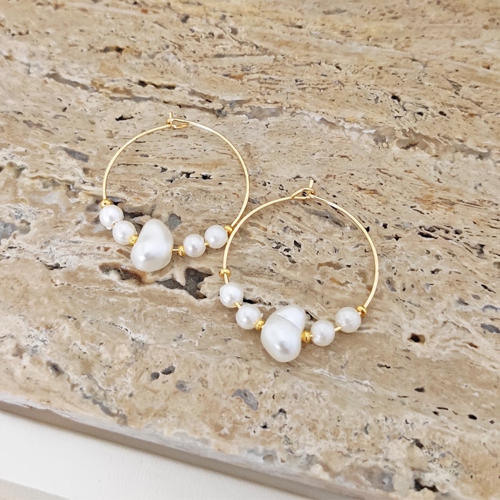 Boucles d'oreilles - Laiton plaqué or & perles