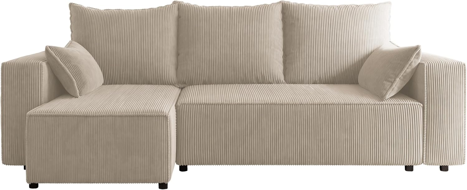 Ecksofa mit Schlaffunktion Tobi 246x145 cm - Couch - Sofa mit Bettkasten - Eckcouch - L-Form - Schlaffsofa - Schlafsofa mit Bettkasten - Universal (Cord Poso 100 Beige)