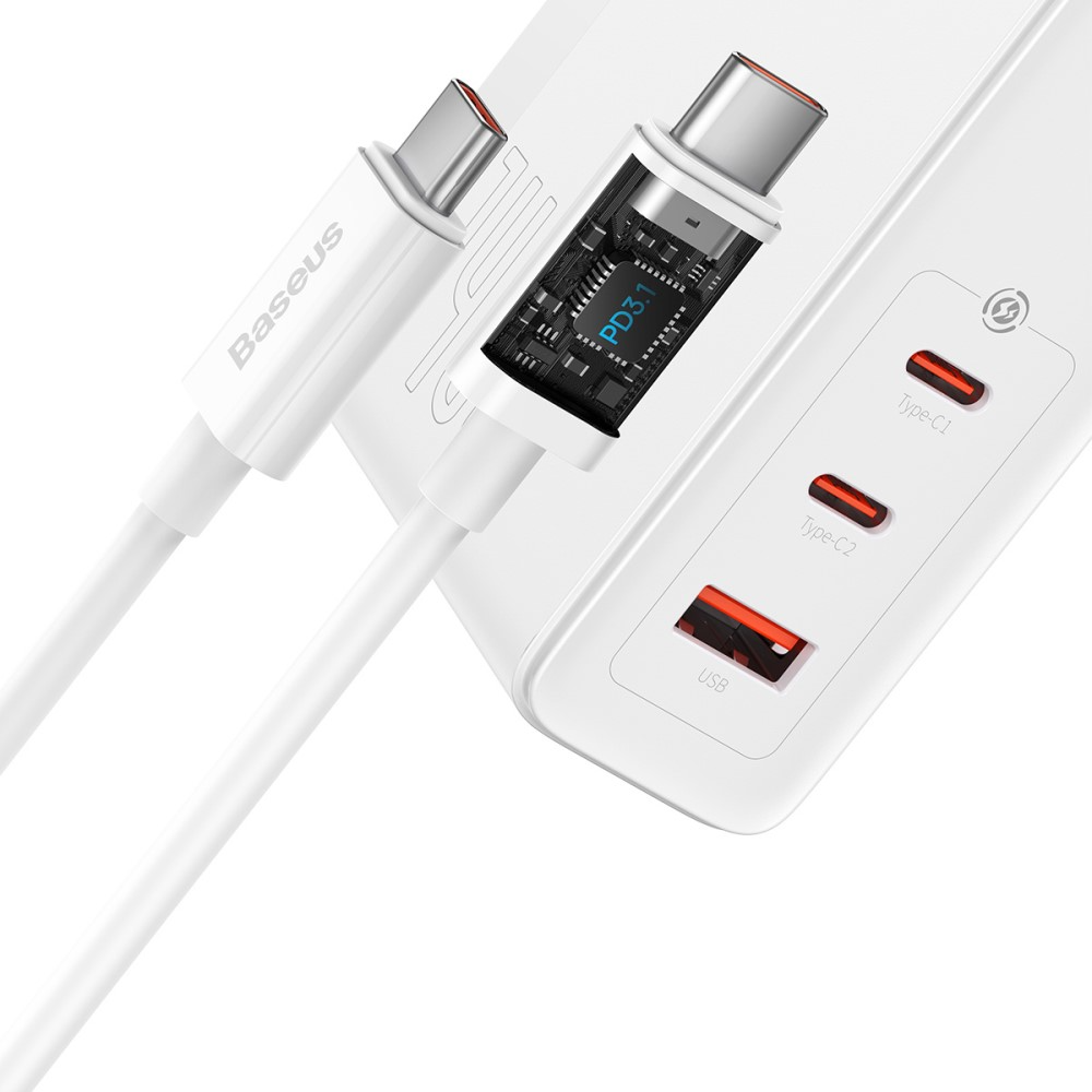 (140W) GaN5 Pro Dual USB C / USB A Ladegerät Quick Charge Netzteil inkl. USB C Ladekabel - Weiss