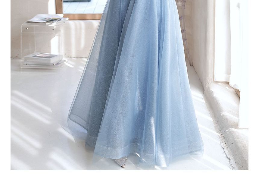 Saunderoll - Off-shoulder A-lijn avondjurk met pailletten / midi-jurk