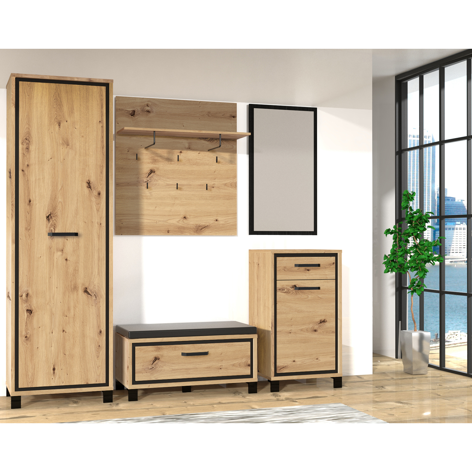Garderobenbank - Artisan Eiche - mit Kissen