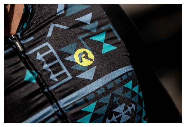 Maillot Manches Courtes Velo Rogelli Aztec - Homme - Noir/Bleu/Lime