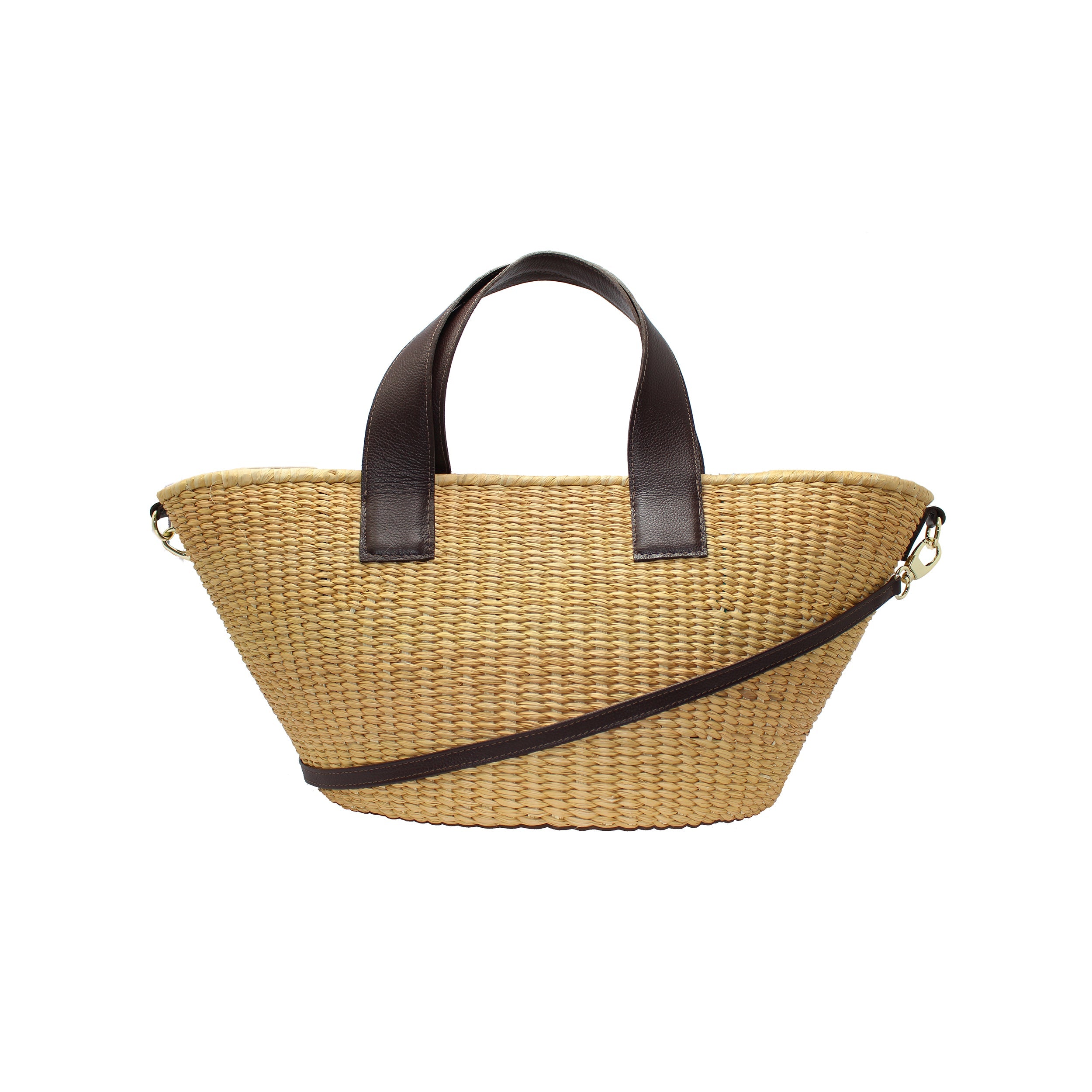 Sac Maxi Canasta en paille avec poignées en cuir et bandoulière amovible en cuir