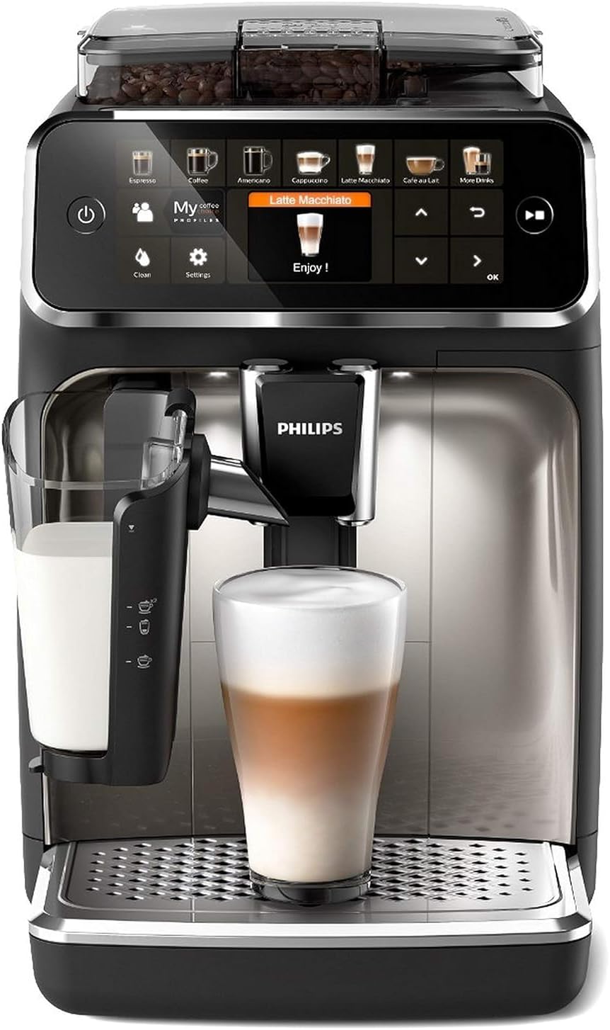 Philips Serie 5400 Kaffeevollautomat – LatteGo Milchsystem, 12 Kaffeespezialitten, Intuitives Display, 4 Benutzerprofile, Chrom (EP5447/90)