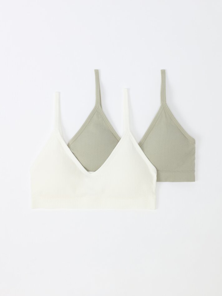 Conjunto com 2 sutiãs canelados sem costura - Verde Claro