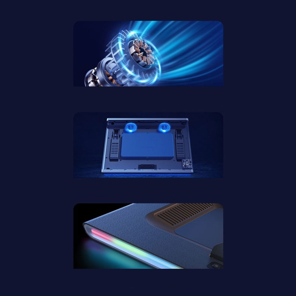 ThermoCool MacBook / Laptop Kühler Ständer Halterung mit zweifachem Lüfter   RGB Beleuchtung und Dual USB A Port (Turbo-Lüfterversion)