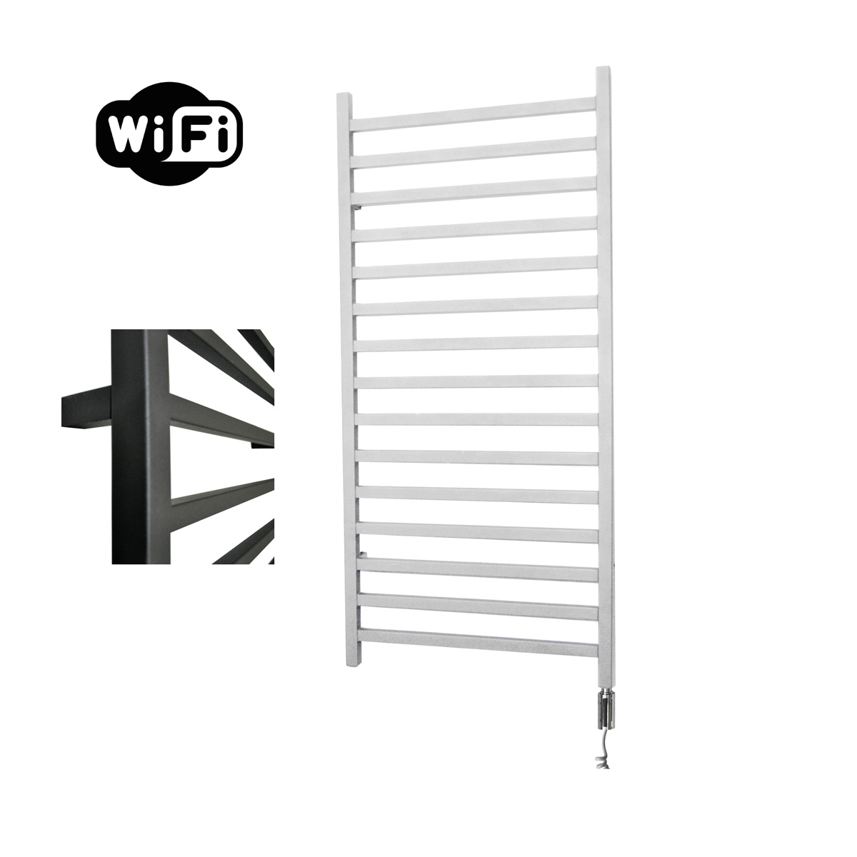 Sanicare Qubic elektrische radiator 60x126cm wit met WiFi en thermostaat rechts chroom