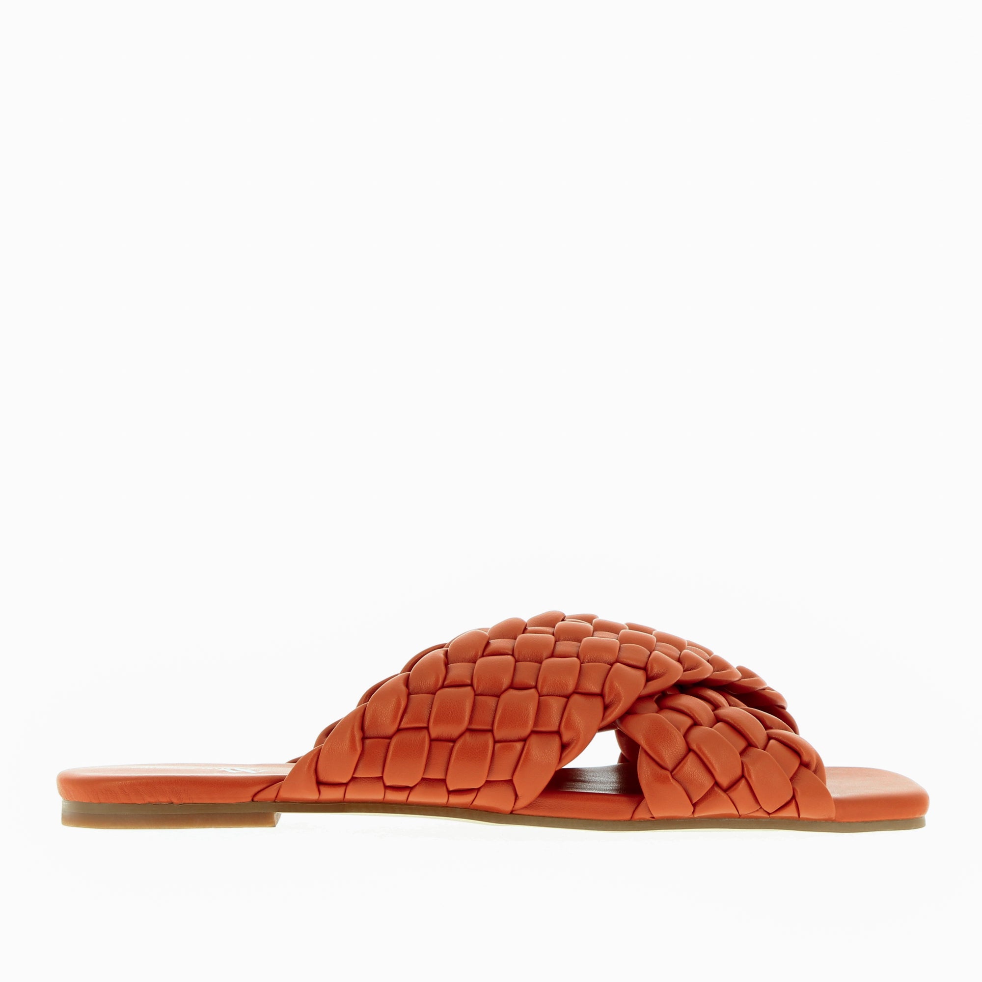 Sandales plates-Mules Lillianna brique à larges brides tressées croisées