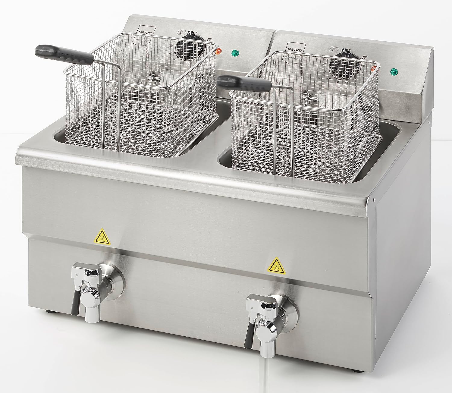 METRO Professional Doppel Fritteuse GDF5028, Edelstahl, 2 x 8 L, mit Ablasshahn und Deckel, abnehmbares Bedienfeld, silber