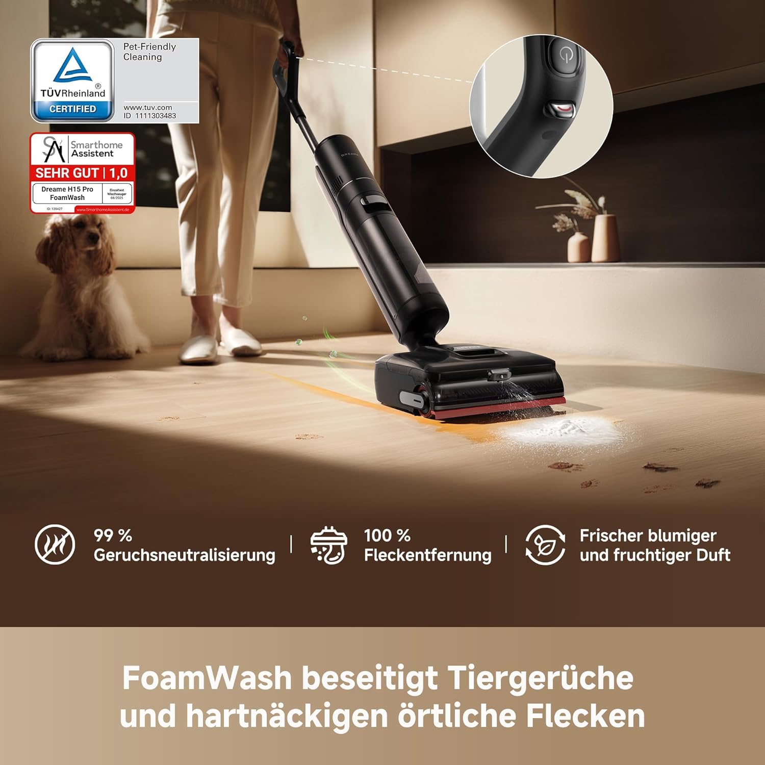 dreame H15 Pro FoamWash Nass- und Trockensauger, gezieltes FoamWash, intell. Dosierung, KI-Roboterarm 2.0, TangleCut 2.0, intell. Bürstenreinigung bei 100 °C, intell. Trocknung