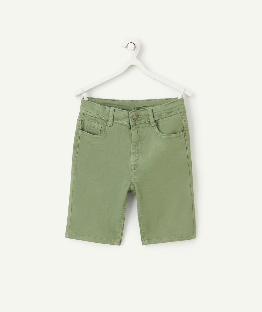 bermuda slim garçon en fibre recyclé couleur kaki