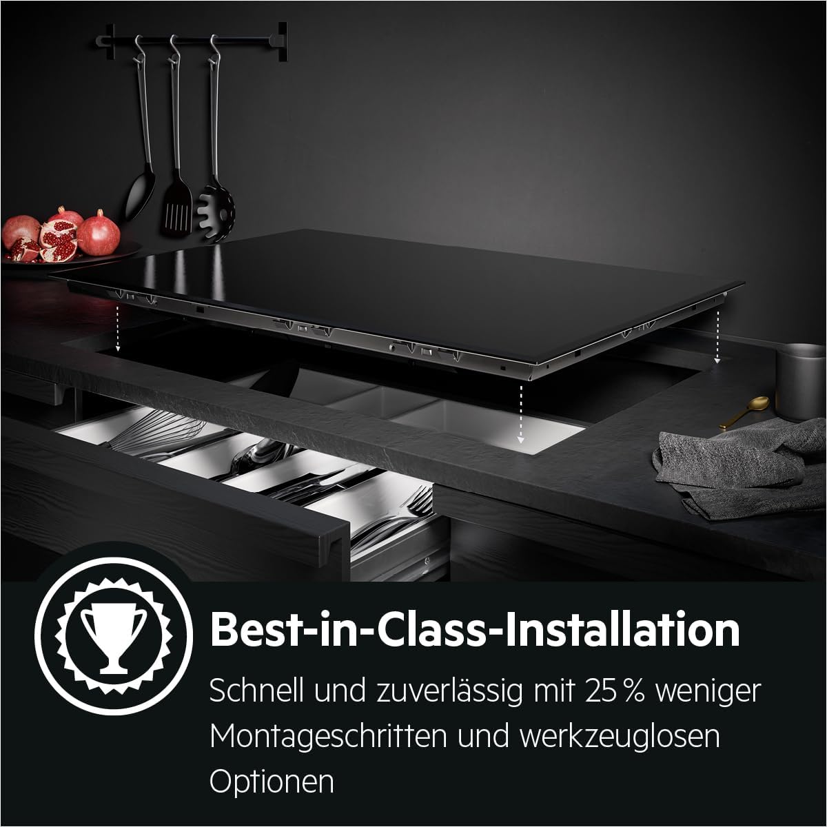 AEG Induktionskochfeld autark 80cm – Made in Germany – 4 Flex-Zonen mit Powerfunktion – 14 Stufen – SuperFlat Rahmen – Timer – Touch-Bedienung – kompatibel mit Haubenautomatik /TO84IA0FXB