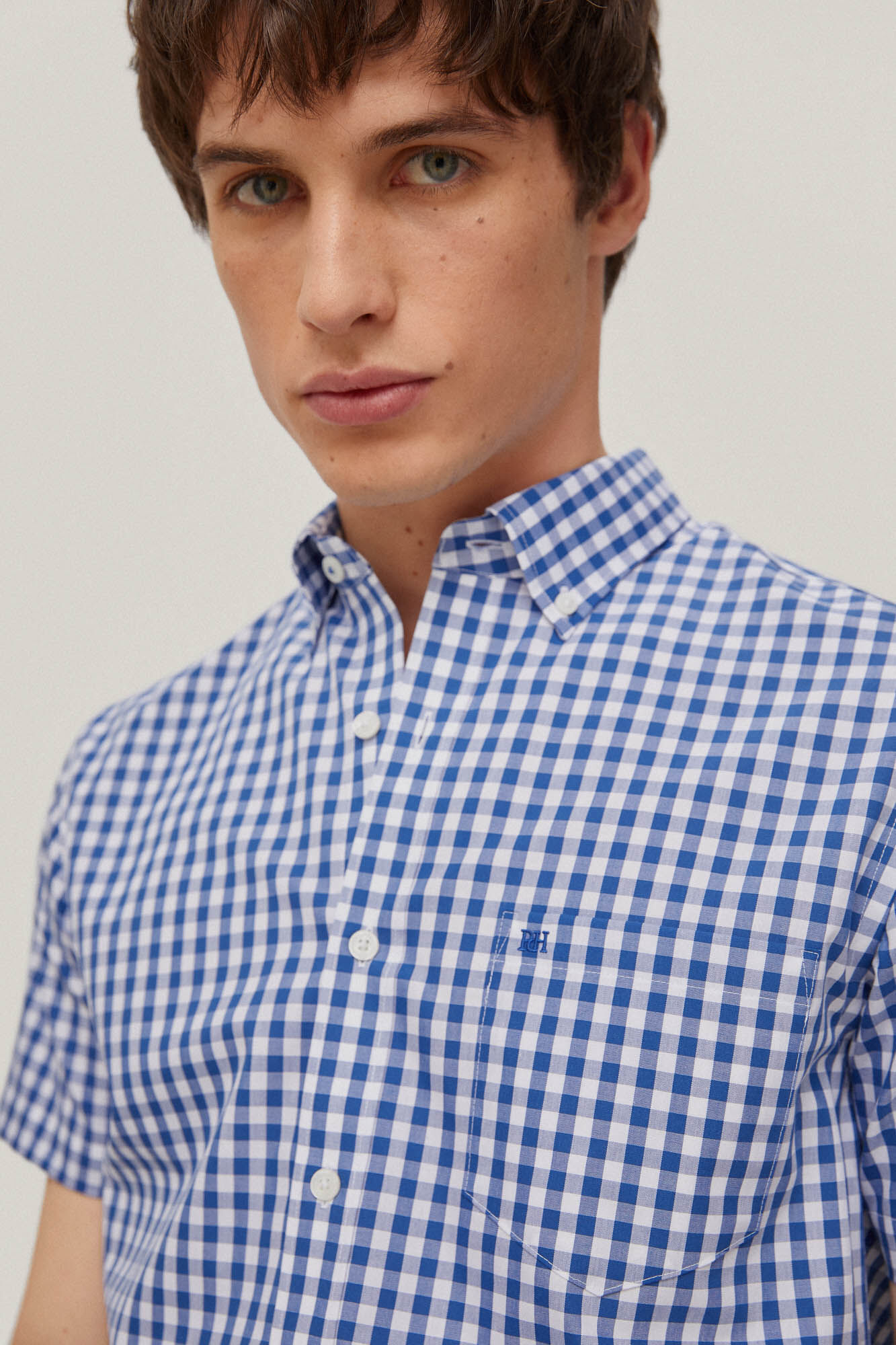 Camisa xadrez de manga curta que não precisa passar - Azul