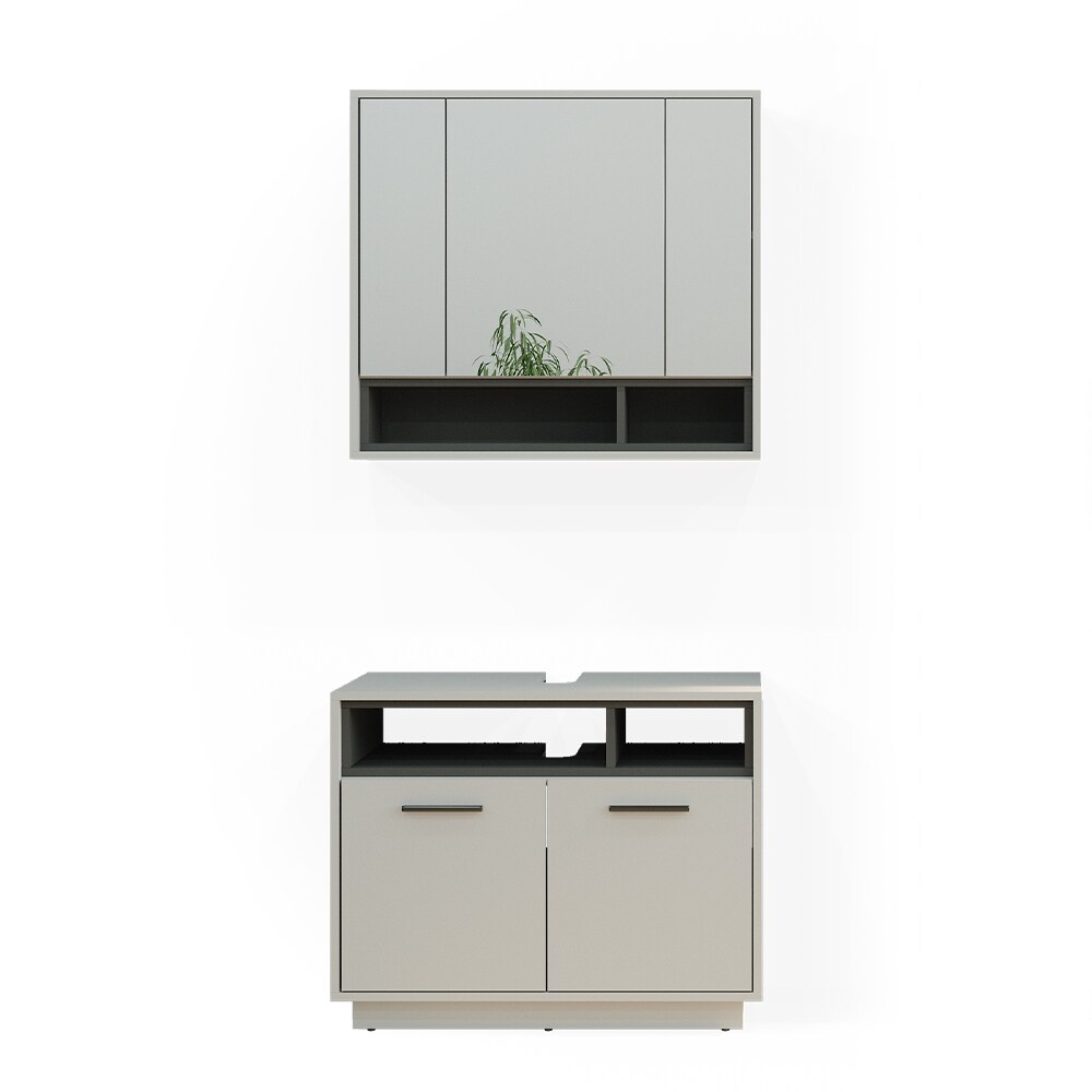 Vicco Badmöbel-Set Badezimmer-Möbel Bad-Schrank Beatrice Grau Anthrazit modern Badezimmerschrank Waschtischunterschrank Spiegelschrank Schranktür Schrankfach