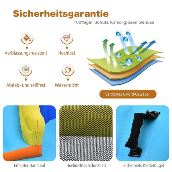 Oppblåsbart badeland 6-i-1 hoppeslott med vannsklie 526 x 373 x 203 cm Blå + gul