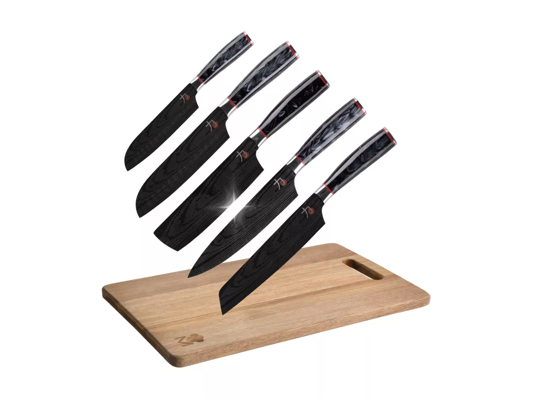 Set de 5 couteaux japonais TETSU et planche à découper 40x25x1,6cm MasterPRO