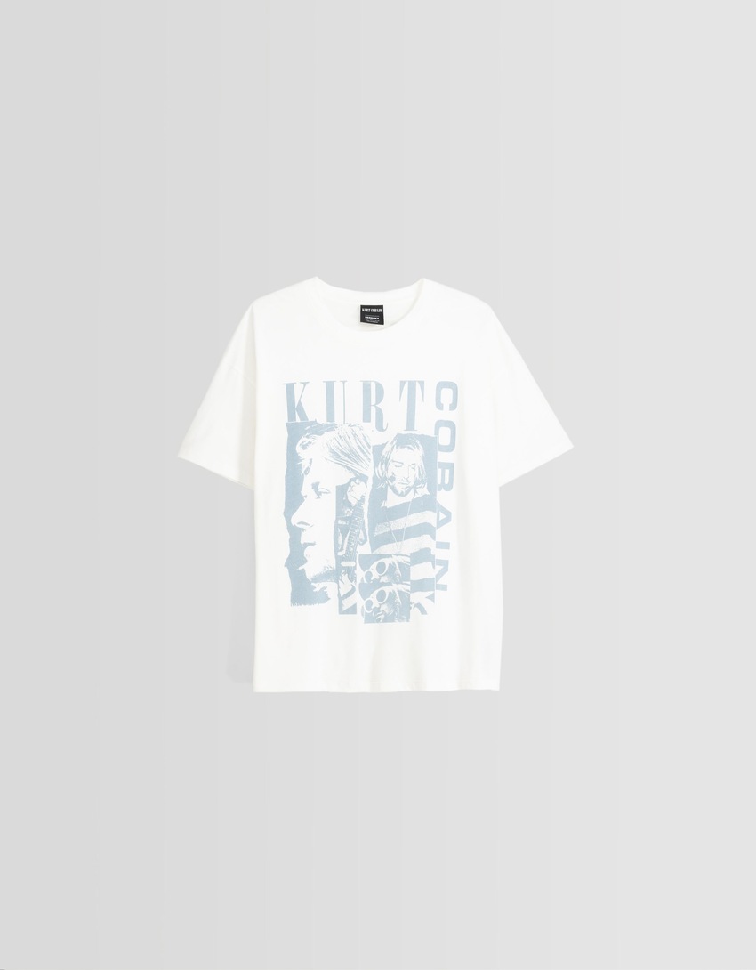 Camiseta oversized de manga curta com estampa de Kurt Cobain