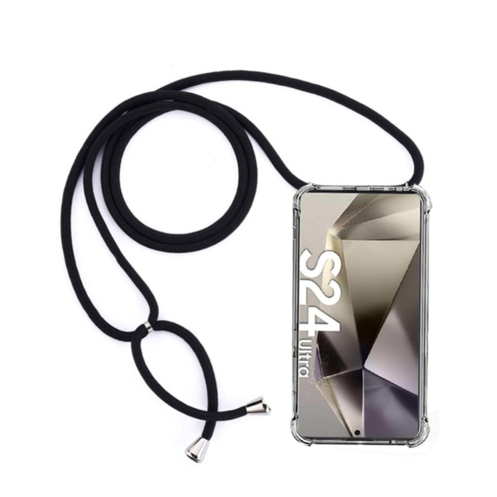Samsung Galaxy S24 Ultra Necklace Gummi Hülle Air Cushion Fallschutz   Handykette (150cm) - Schwarz / Silber