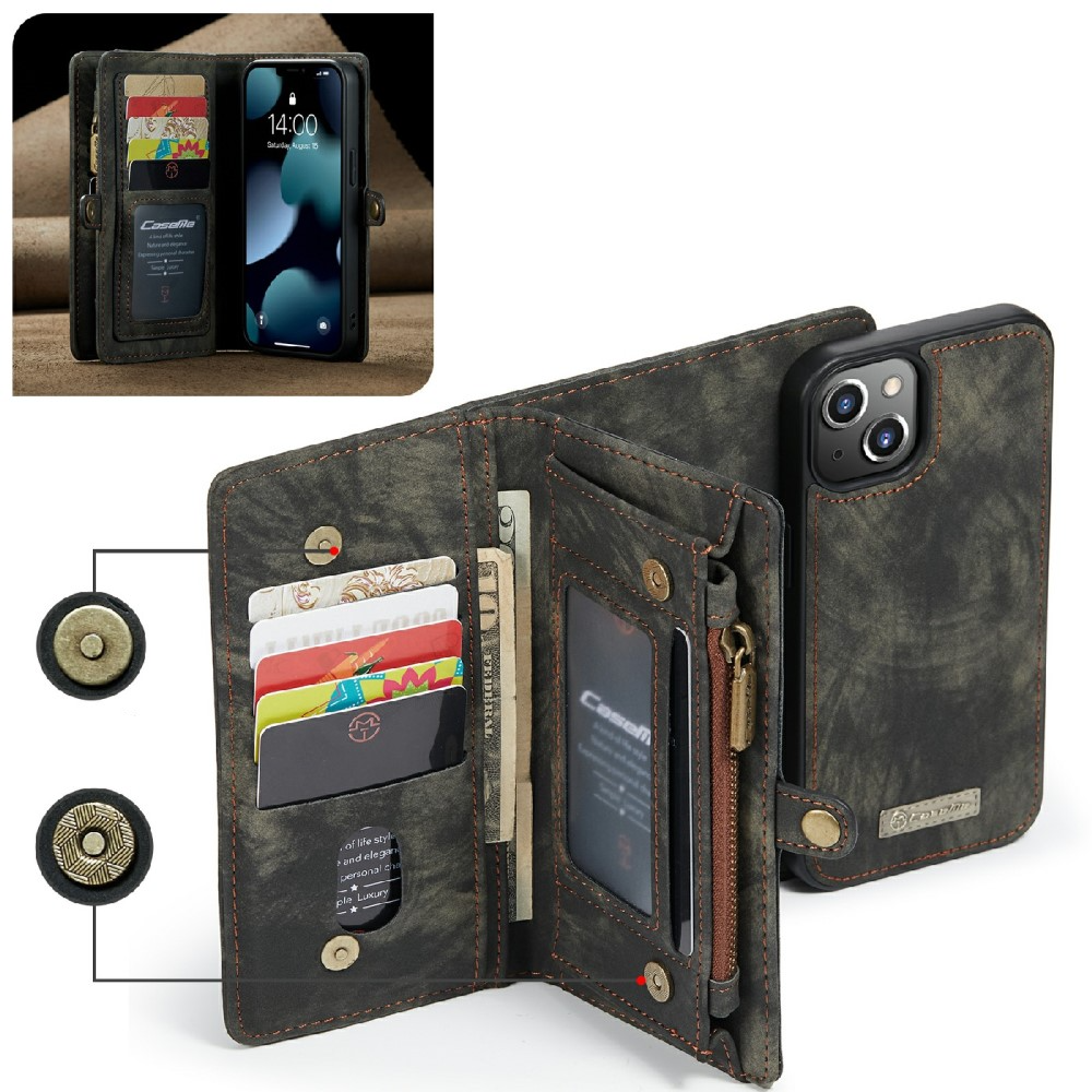 iPhone 13 2in1 Leder Tasche   Magnet Hardcase Karten Etui - Schwarz