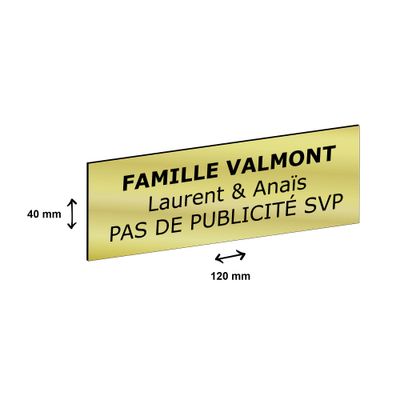 Plaque boîte à lettres personnalisée avec votre texte - 120 x 40 mm - dorée - adhésivée prête à poser