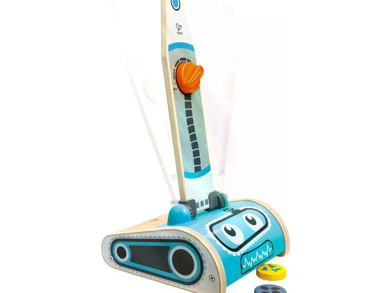 Hape Spiel-Haushaltsgerät Robot Vacuum Staubsauger Spielzeug-Staubsauger mit fröhlichem Robotergesicht