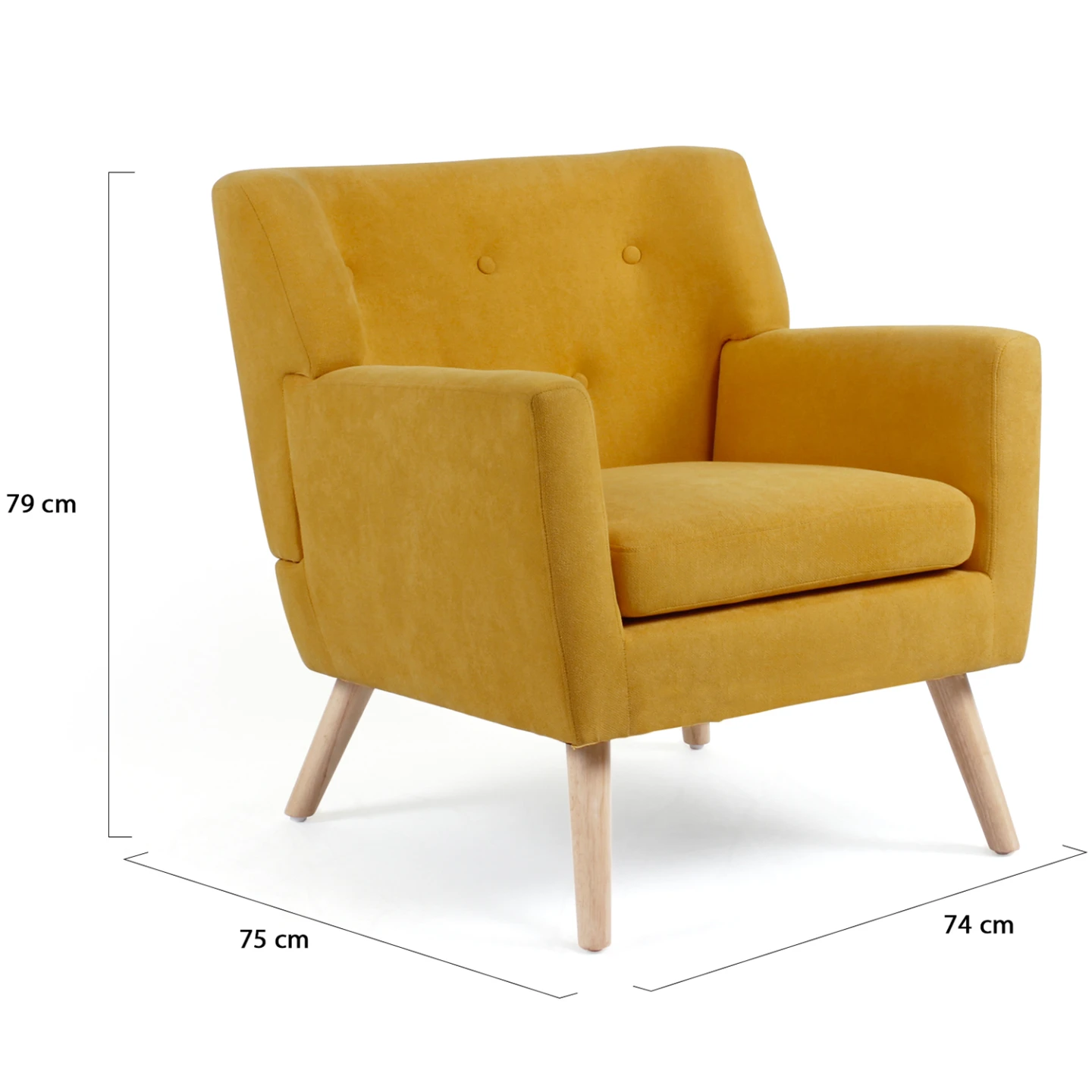Fauteuil scandinave LIV en tissu jaune moutarde