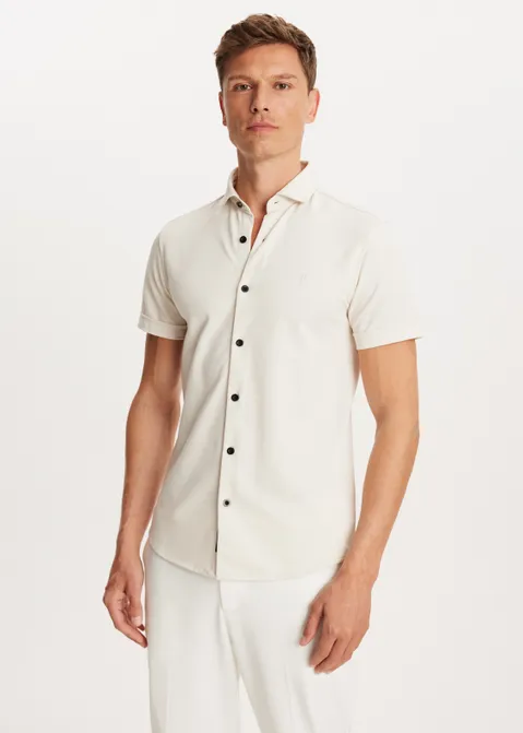 Basic pique overhemd off-white (CREME.L)