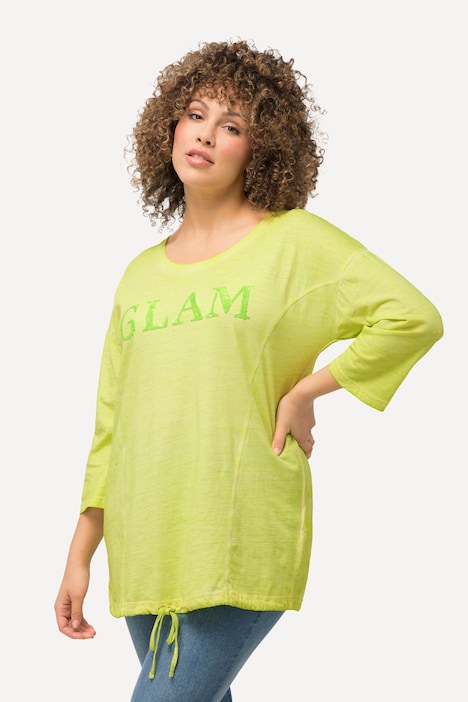 Shirt, Pailletten, Oversized, Tunnelzug, Rundhals, Langarm